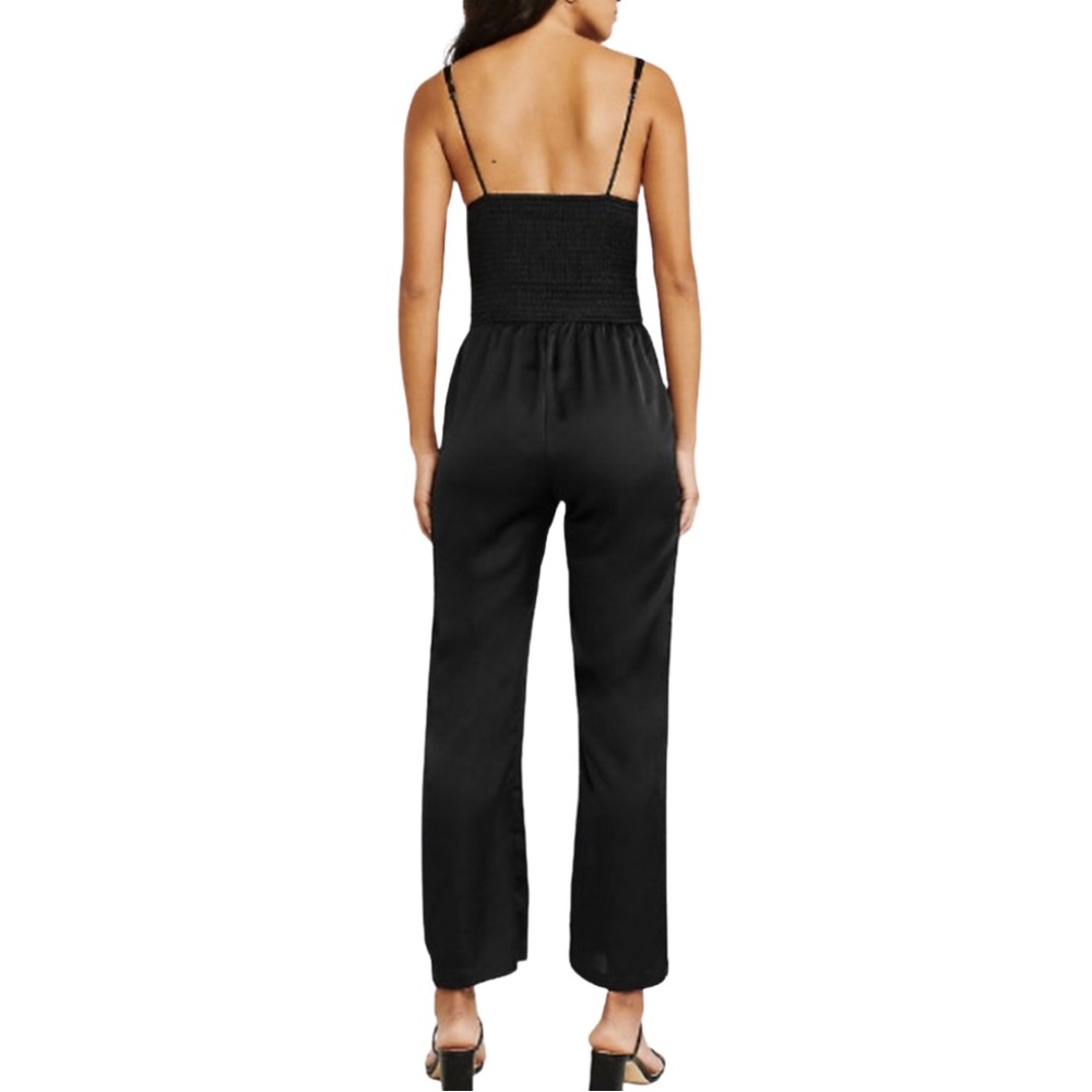 Women's Abercrombie & Fitch Satin Tie-Front Wide Leg Jumpsuit Black Size Small - Picture 3 of 11